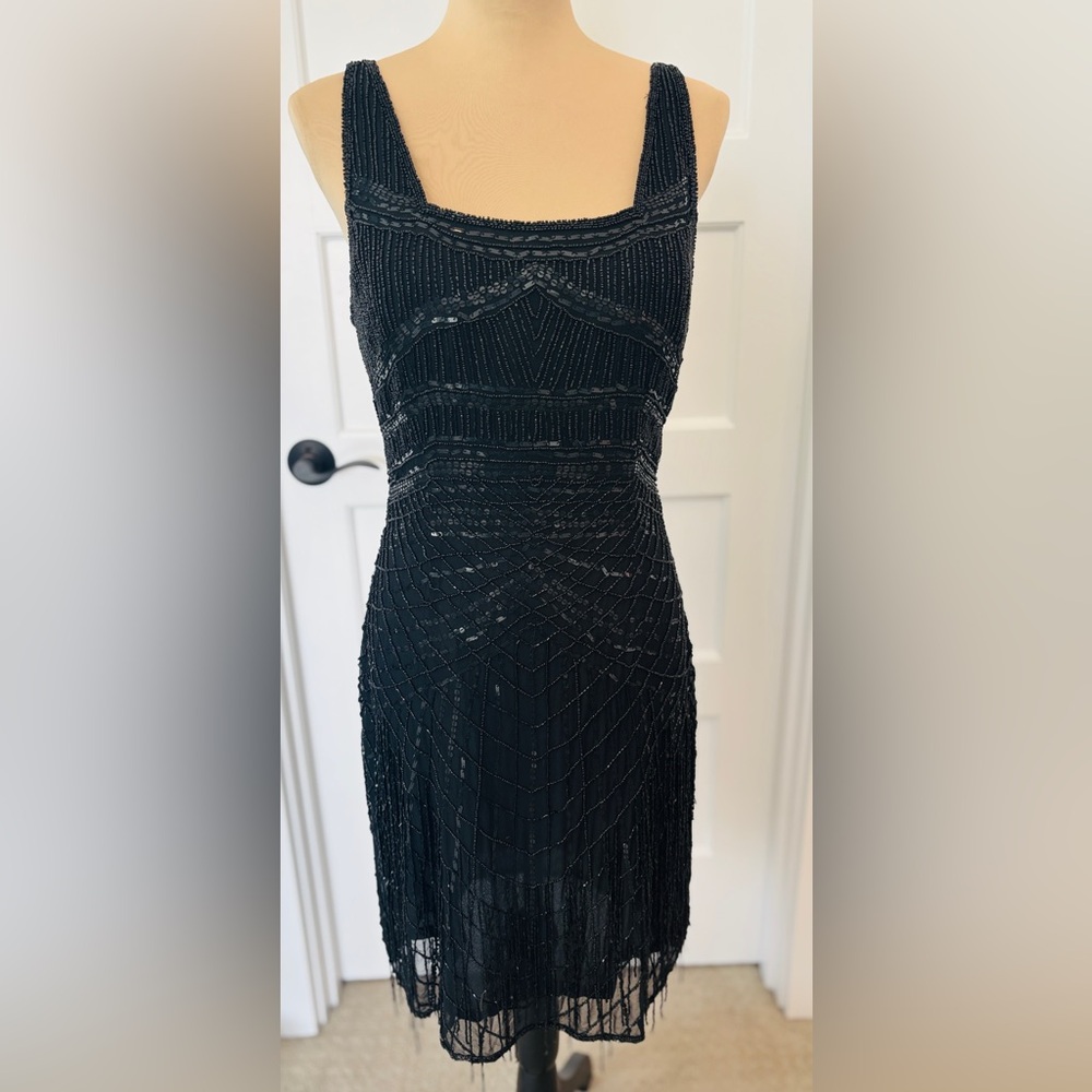 Black Dress Silk Beaded Flapper-style Dress Size 8